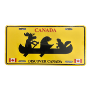 DISCOVER CANADA - MOOSE, BEAVER & BEAR IN CANOE - LICENSE PLATE - SOUVENIR NOVELTY GIFT 30cm x 15cm