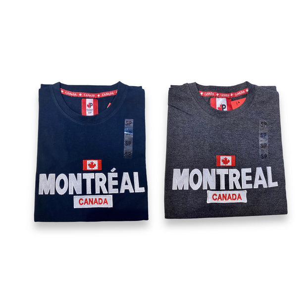 Adult T-Shirt with Embroidery Outline Canada Flag and Montreal Name Drop