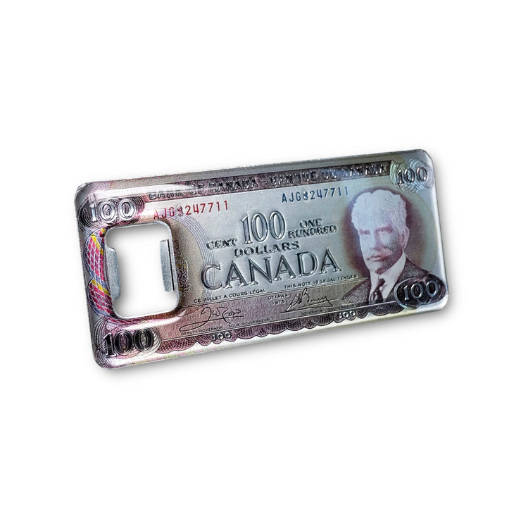 BOTTLE OPENER CANADIAN $100 4x2 FRIDGE MAGNET