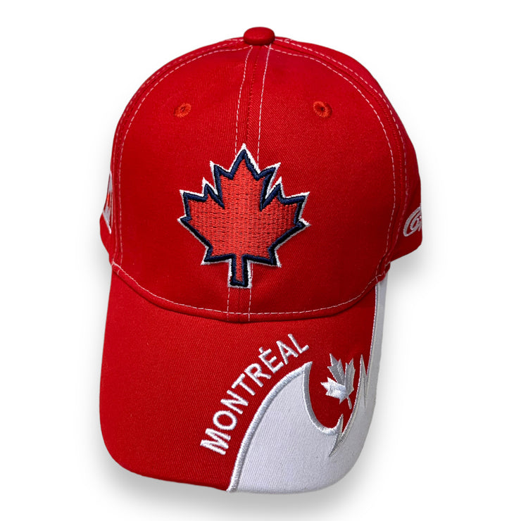 Red Maple Leaf Baseball Cap Embroidery White Montreal Name Drop