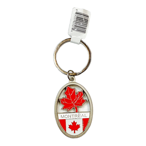 Red Maple Leaf Keychain Montreal Oval Shape -  Canadian Flag Key Fob, Die-Cast Key Ring Porte Cle