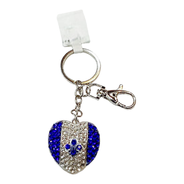 Keychain Heart Shaped - Québec Flag Fleur de Lys Key Ring Porte Cle