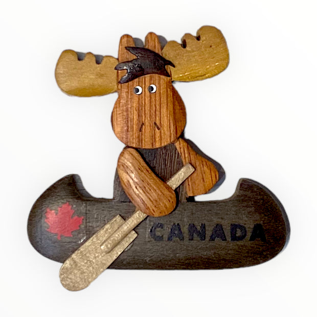 Canada Wooden Fridge Magnet Moose in Kayak