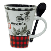 14 Oz Canada & Montreal Ceramic Buffalo Plaid Coffee Mug with Black Spoon | Set for Home, Office, Camping, Traveling | Canadian Cups for Hot and Cold Drinks | Tea Cup with Gift Box