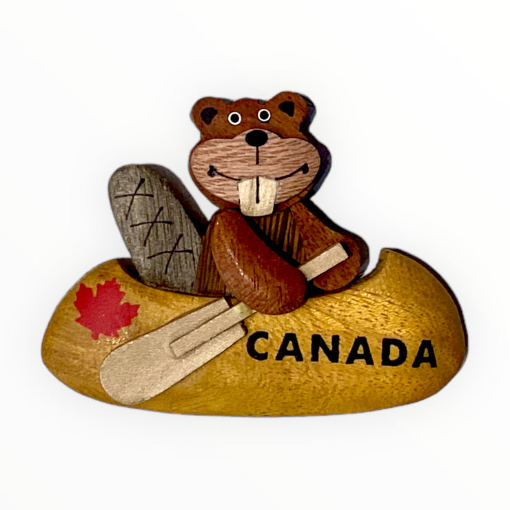 Canada Beaver in Canoe Fridge Magnet Wooden