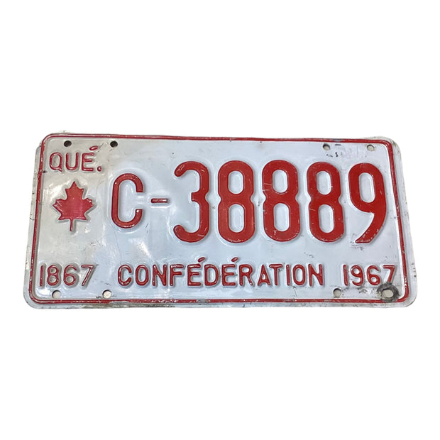 Quebec 1967 CONFEDERATION License Plate HIGH QUALITY # C-38889