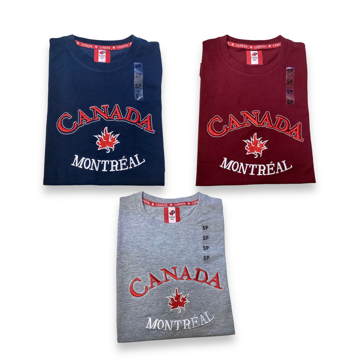 Adult T-Shirt with Embroidery Outline Canada Full Front and Montreal Name Drop