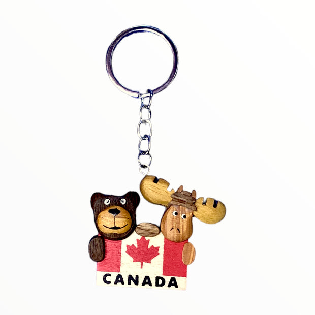 Canada Moose & Bear Wooden Keychain