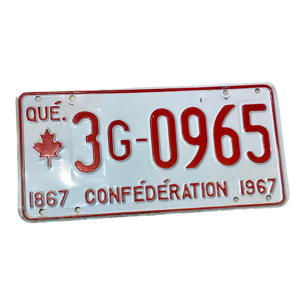 Quebec 1967 CONFEDERATION License Plate HIGH QUALITY # 3G-0965