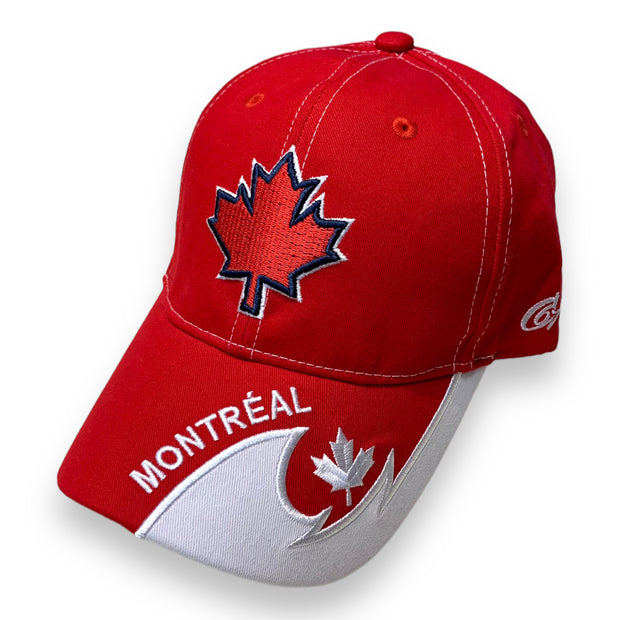 Red Maple Leaf Baseball Cap Embroidery White Montreal Name Drop