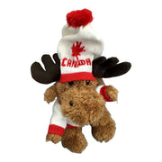 Moose Stuffed Animal W/ Red and White Canada Maple Leaf Sweater and Pompom Touque Plush Toy