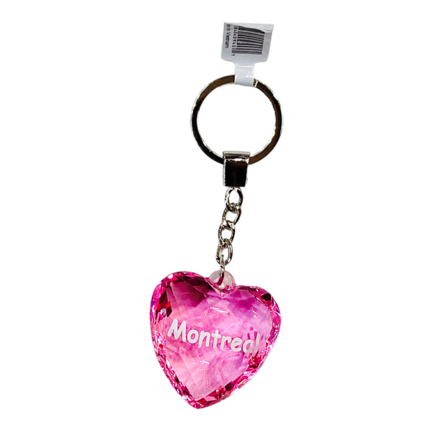 Crystal Keychain Heart Shaped - Key Ring W/ Montreal Name Drop Porte Cle