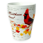 Canadian Northern Cardinal Mug with multi-color maple leaves tea cup and matching box