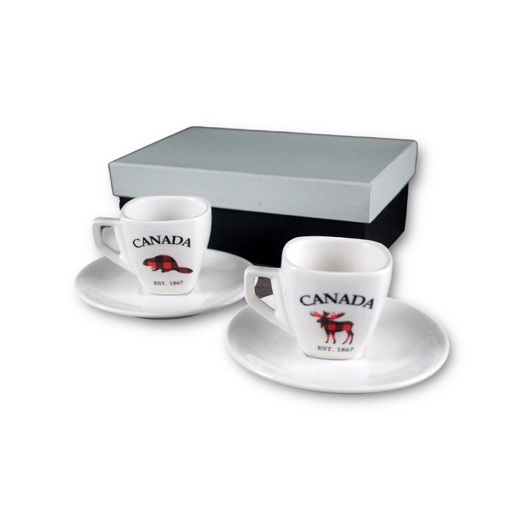 S/2 ESPRESSO CUPS w/ MOOSE AND BEAVER