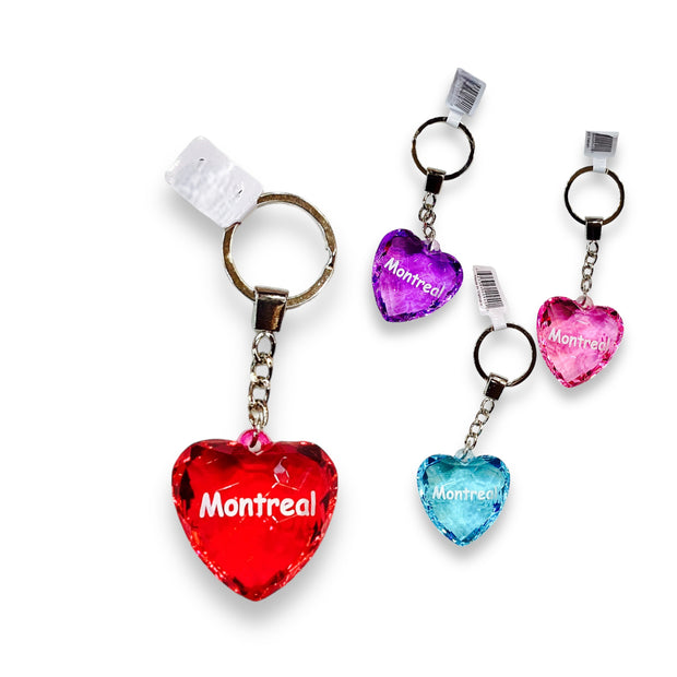 Crystal Keychain Heart Shaped - Key Ring W/ Montreal Name Drop Porte Cle